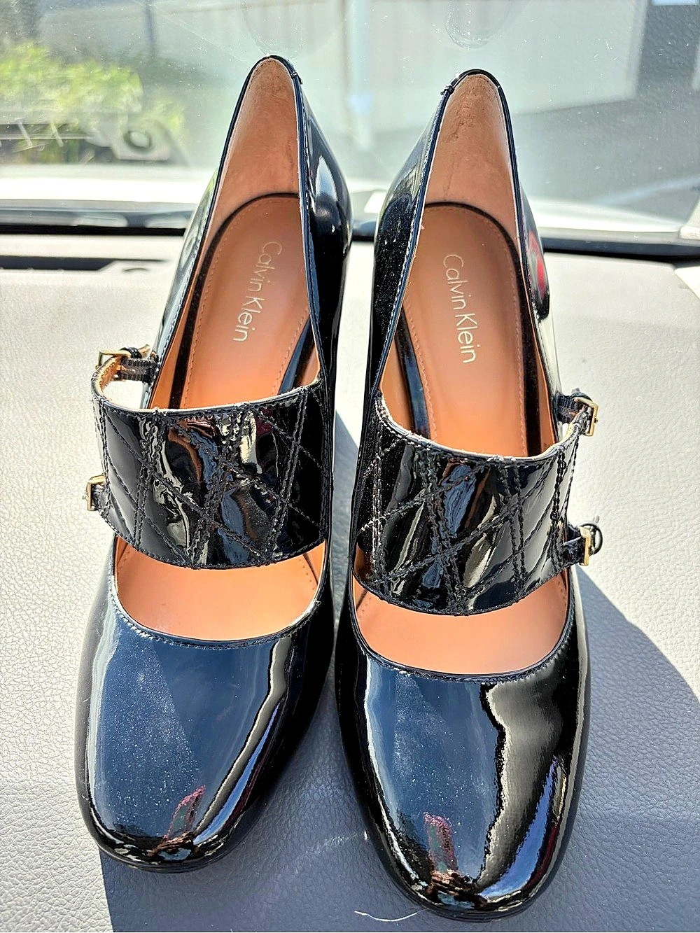 Calvin Klein Jatlee Block Heel Pump Black Patent Heels